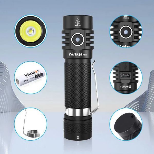 Ліхтар ручний Wurkkos WK-03 TIR Luminus SST40 1800 лм USB Type-C з акумулятором Wurkkos 3000 mAh Чорний 719925 фото