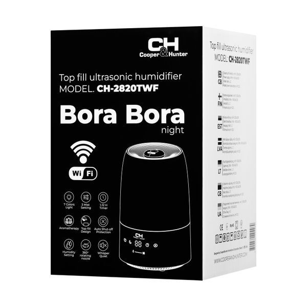 Увлажнитель воздуха Cooper Hunter CH-2820TWF 30м2, 2л, 280мл/ч, ультразвуковой, верхний залив, WI-FI, гигростат, аромакапсула, подсветка, черный CH-2820TWF фото