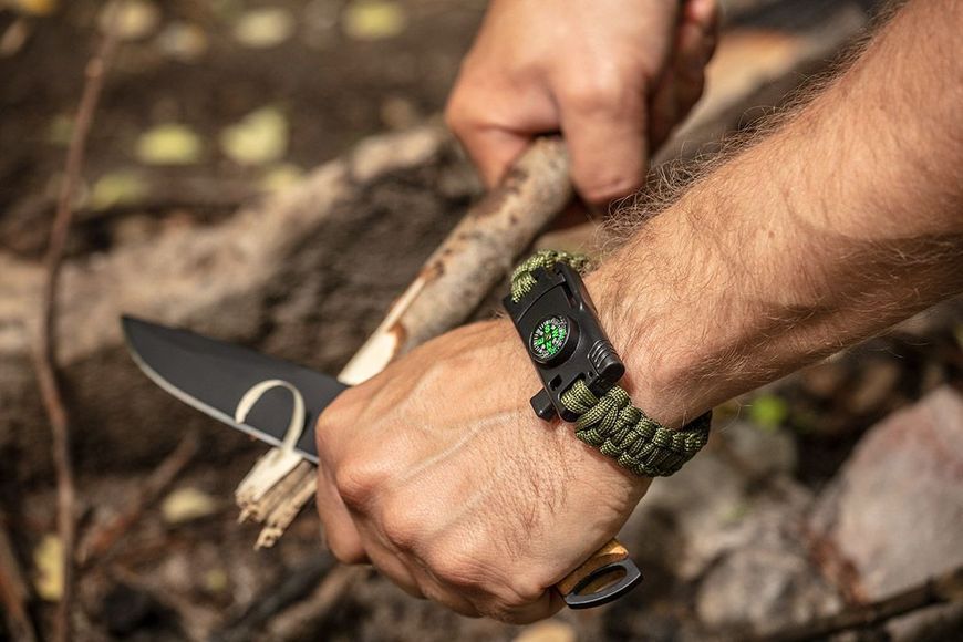 Браслет туристичний Neo Tools, 5в1, паракорд 3.5м, міцність 250кг, обхват 24см 63-140 фото