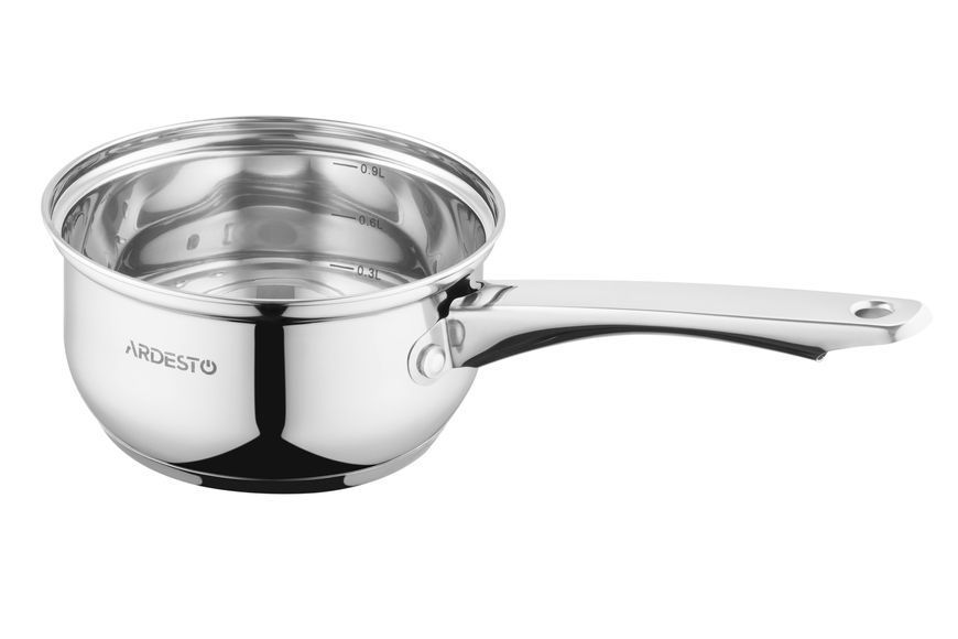 Ковш Ardesto Gemini Gourmet, стеклянная крышка, 1 л, нержавеющая сталь AR1910GSS фото
