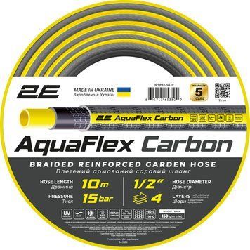 Шланг садовый 2E AquaFlex Carbon 1/2" 10м 4 слоя 20бар -10&hellip;+60&deg;C 2E-GHE12GE10 фото