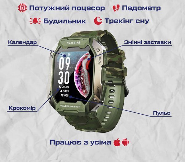 Смарт-годинник Smart UWatch Military 5080 фото