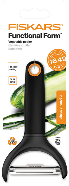 Овочечистка горизонтальна Fiskars Functional Form, з рухомим лезом, 23см, нержавіюча сталь, пластик, чорний 1016122 фото
