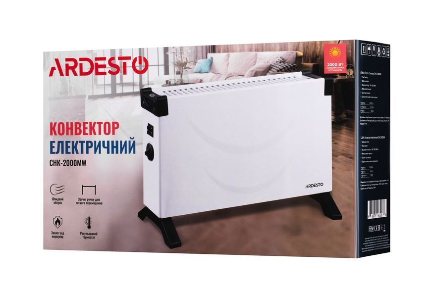 Конвектор ARDESTO, 20м2, 2000Вт, механічне управління, відкритий нагрівальний елемент, білий CHK-2000MW фото