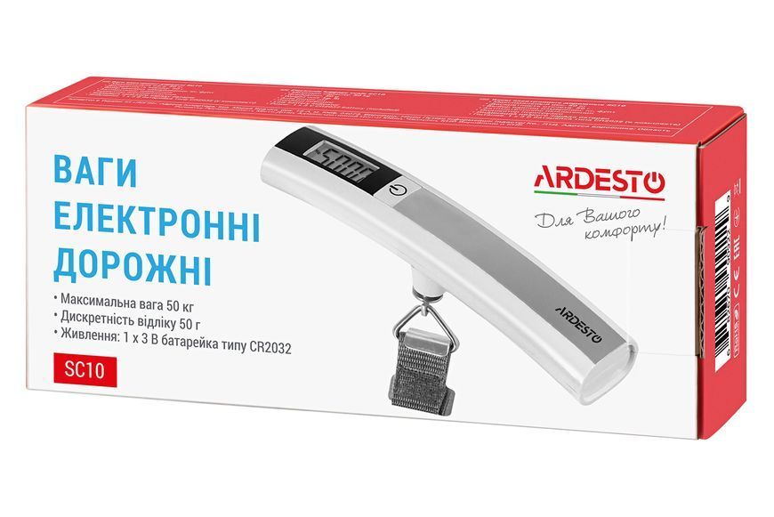 Ваги електронні дорожні ARDESTO, 50кг, R2032x1 в комплекті, пластик/метал, білий SC10 фото