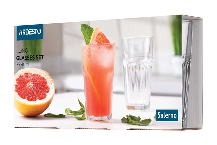 Набор стаканов высоких Ardesto Salerno, 300мл, 3шт, стекло, прозрачный AR2630LS фото