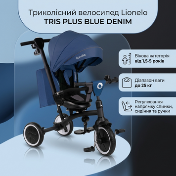 Детский трехколесный велосипед Lionelo TRIS PLUS BLUE DENIM 82405714 фото