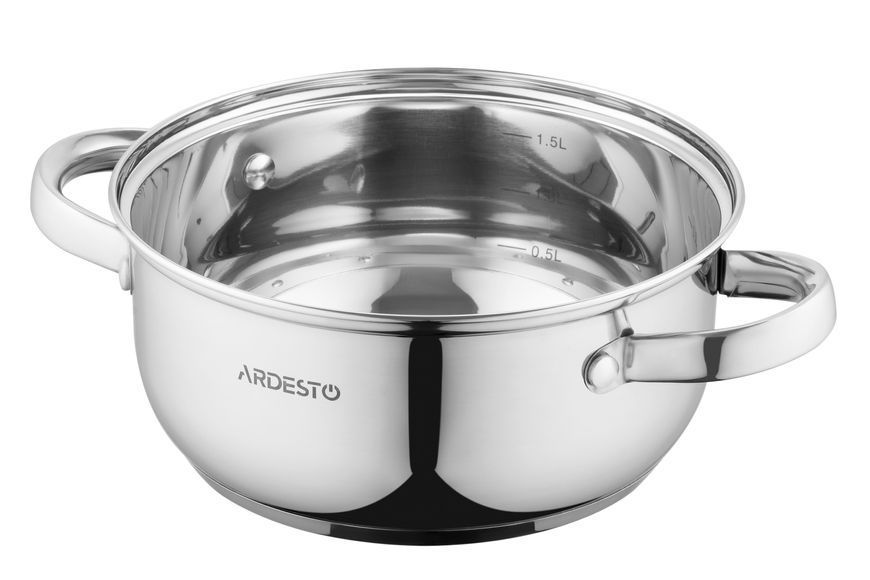 Кастрюля Ardesto Gemini Gourmet, стеклянная крышка, 1.8 л, нержавеющая сталь AR1918BC фото