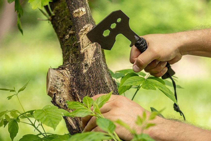 Сокира універсальна Neo Tools руків'я сталеве з паракордом 3 отвори для відкручування гвинтів M10 M13 M16 26см 266г нейлоновий чохол 63-118 фото