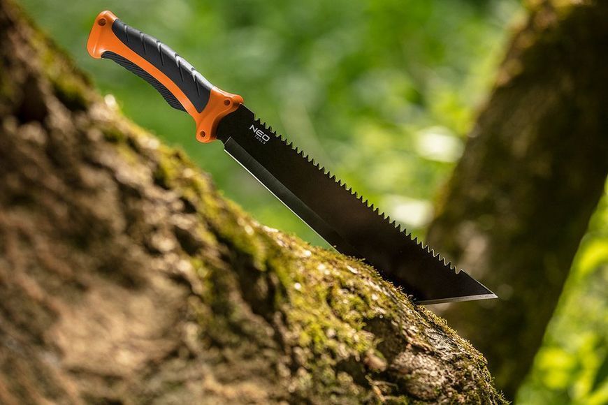 Мачете Neo Tools Full Tang, 400мм, лезо 255мм, рукоятка ABS+TPR, пила на обусі, чохол 63-117 фото
