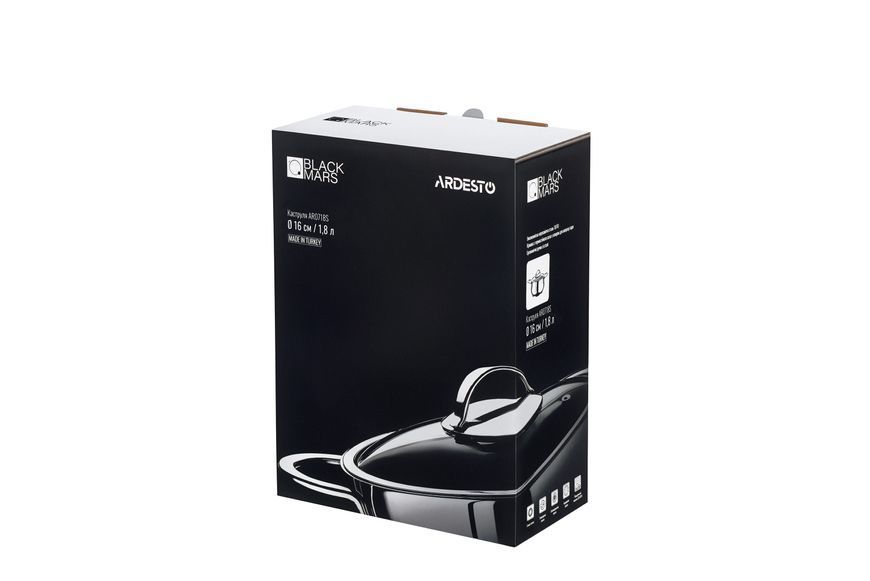 Кастрюля со стеклянной крышкой Ardesto Black Mars, 1.8л, нержавеющая сталь AR0718S фото