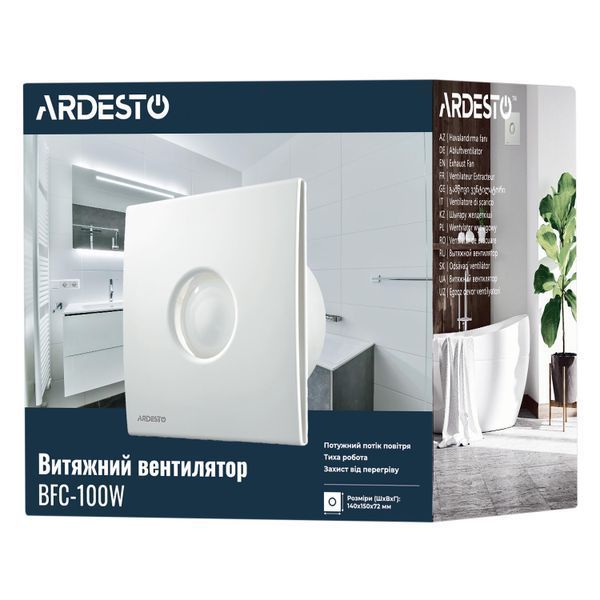 Вытяжной вентилятор ARDESTO BFC-100W 15 Вт, 70 м3/ч, 2400 об/мин, 30 дБ, белый BFC-100W фото
