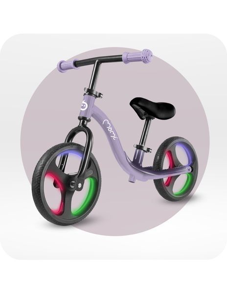 Беговел MoMi ISOKA LED Purple &mdash; Фиолетовый детский беговел с подсветкой рамы, от 2 лет, магниевый сплав, колеса 10" 116861649 фото