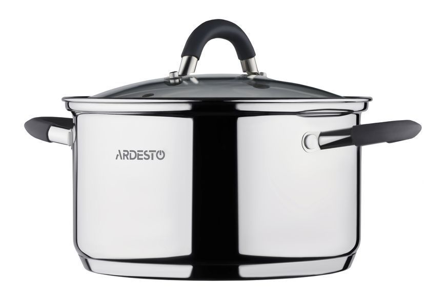 Каструля Ardesto Gemini Ardesto Salerno, скляна кришка, 2.3 л, сірі ручки з силіконом, нержавіюча сталь AR1925CS фото